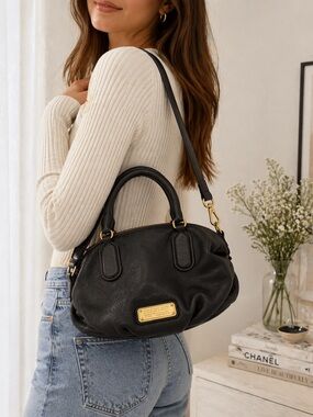 Marc Jacobs Black Pebbled Leather Dome Crossbody with Gold Plate